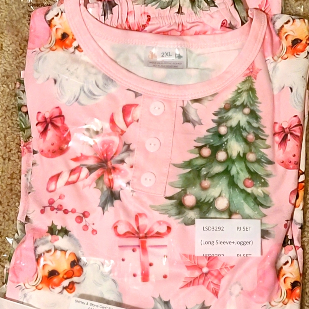 Girls Shirley and Stone pink Christmas Pajamas